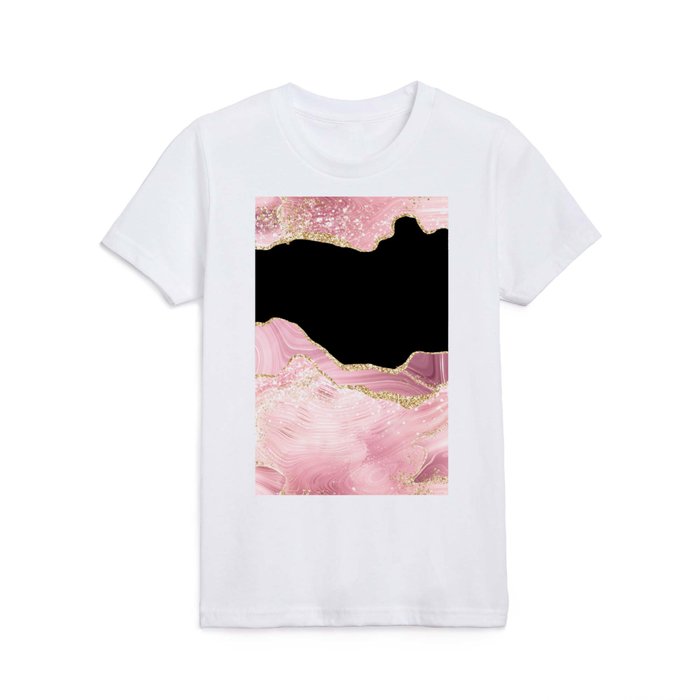 Pink & Gold Glitter Agate Texture 03 Kids T Shirt