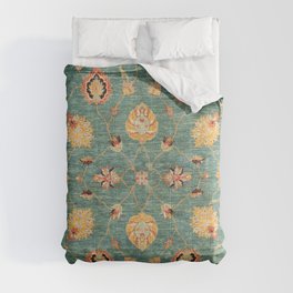 Oushak  Antique Gold Teal Turkish Rug Print Comforter