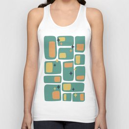 Mid Century Funky Squares and Stars in Teal, Orange and Yellow Unisex Tank Top