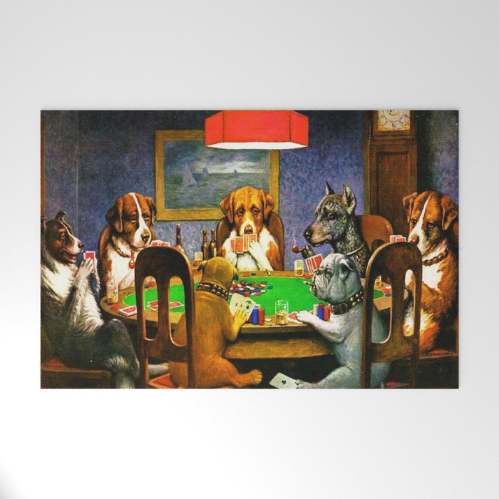  Dogs Playing Poker, by Cassius Marcellus Coolidge - Vintage Painting Welcome Mat