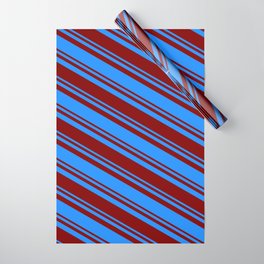 [ Thumbnail: Blue and Maroon Colored Pattern of Stripes Wrapping Paper ]