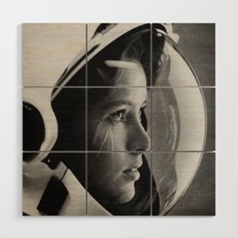 NASA Astronaut, Anna Fisher, black and white photograph Wood Wall Art