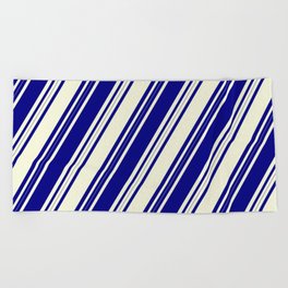 [ Thumbnail: Blue and Beige Colored Lines Pattern Beach Towel ]