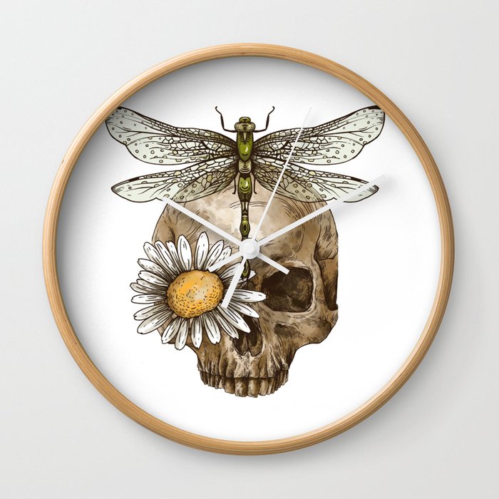 Vintage Skull & Dragonfly Wall Clock