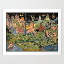 The land of make believe. Published by Jaro Hess 1930 Cornucopia of Fairy Tales Detailed Labeled Map Fun Magical Fantasy Art Art Print