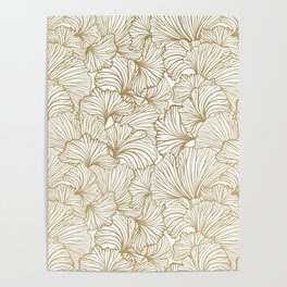 Decorative Art Deco, Leaves, Floral Prints, White and Gold Poster
