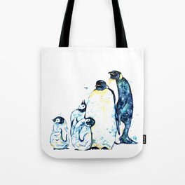 Penguin Family of 5 Watercolor Painting Tote Bag