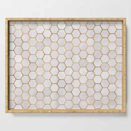 Neutral Geometric Hexagon Pattern Serving Tray