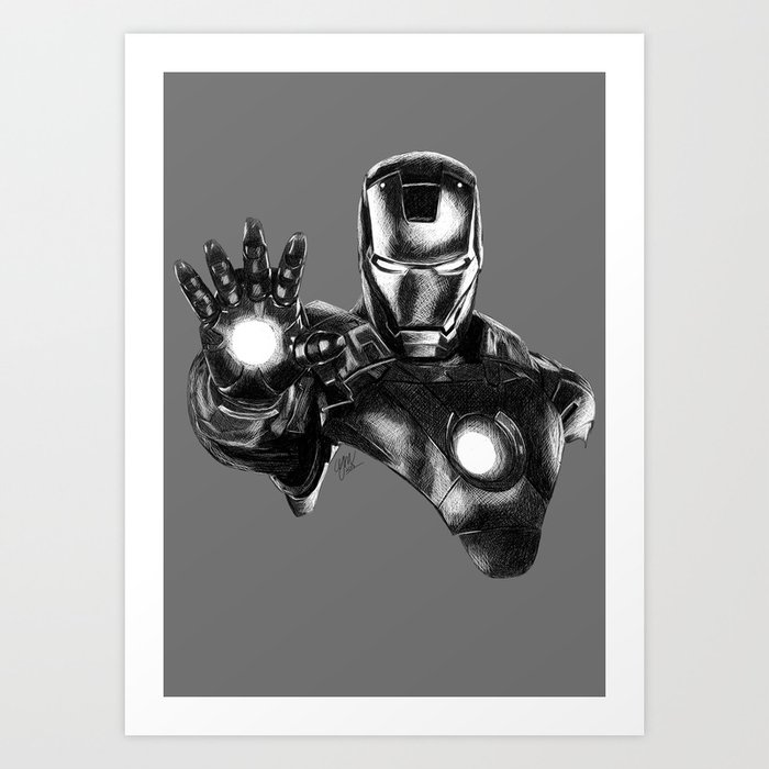Iron Man Greyscale Sketch 9 Art Print By Lissiejadeart