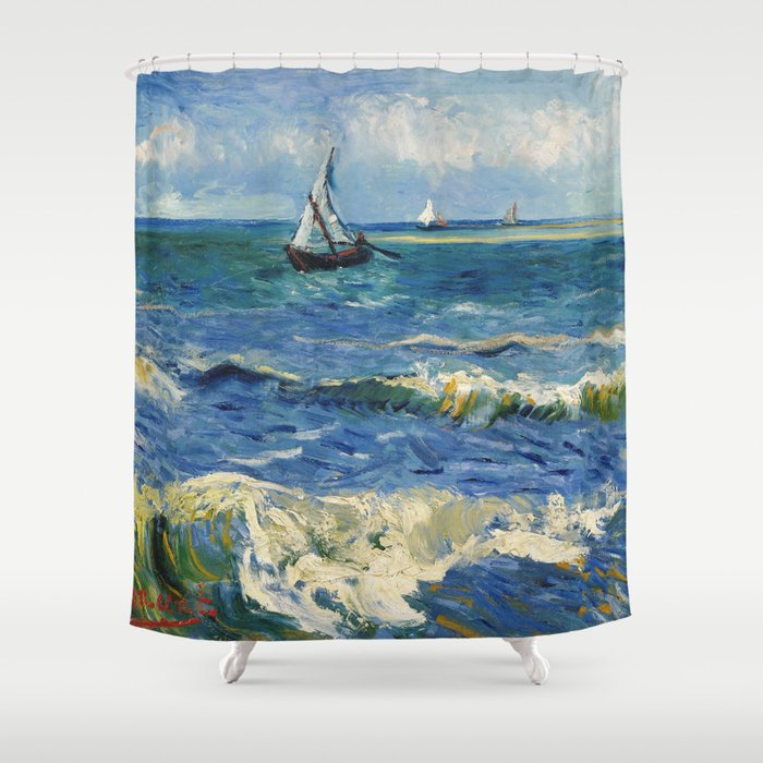 Seascape near Les Saintes-Maries-de-la-Mer by Vincent van Gogh Shower Curtain