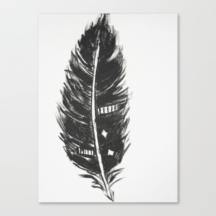 Black feather painting - abstract black feather Canvas Print