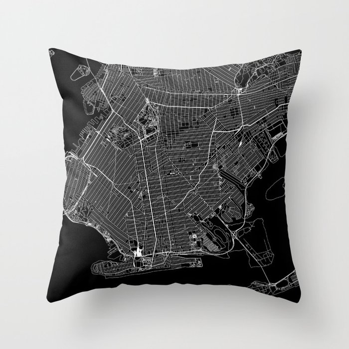 Brooklyn Black Map Throw Pillow