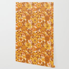 70s Retro Wallpaper Anna- Cream Orange Yellow Brown Wallpaper
