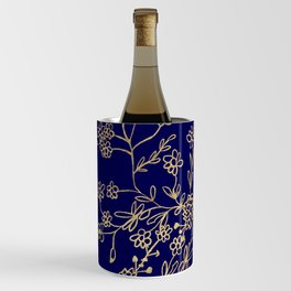 Elegant Botanical Navy Blue Gold Hand Drawn Floral Wine Chiller