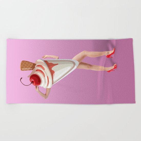 ice cream woman Beach Towel