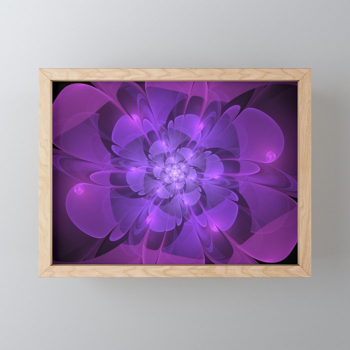 Purple Dew Drops | Abstract digital flower Framed Mini Art Print