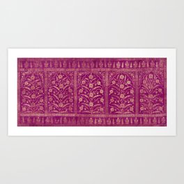 Violet and Gold Woven Floral Pattern Royal Palace Textile Art Print