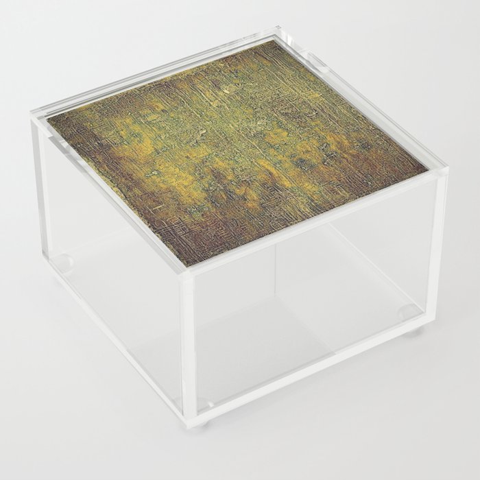 Old grunge background or aged shabby texture with different color patterns: yellow (beige); brown; gray; green Acrylic Box