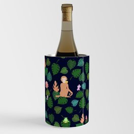 Floral Jungle Scene with a Monkey Holding a Mango Wine Chiller