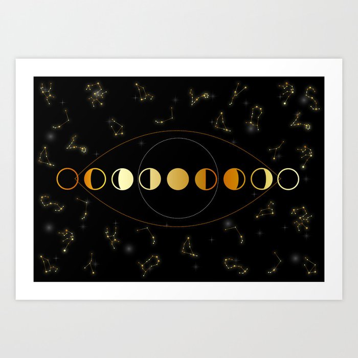 Astrology Constellations and Golden Moon phases Art Print