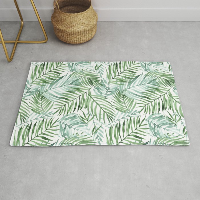 Watercolor palm leaves pattern Rug