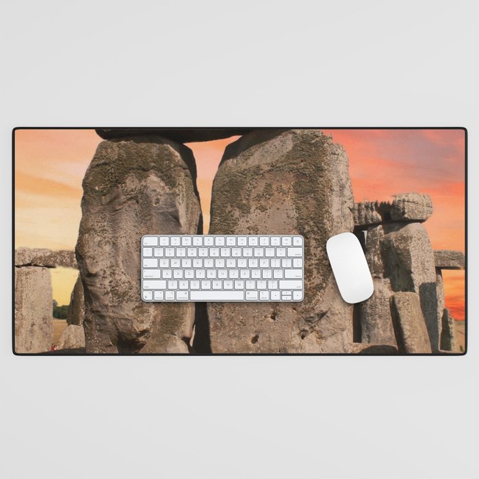 Great Britain Photography - Red Sunset Over The Famous Stonehenge Desk Mat