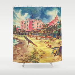 Hawaii's Famous Waikiki Beach landscape painting Shower Curtain