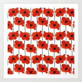 Red Poppy on White pattern Art Print