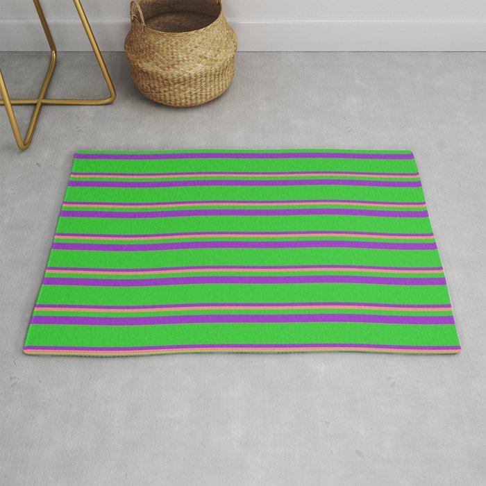 Lime Green, Dark Orchid, and Dark Salmon Colored Lines/Stripes Pattern Rug