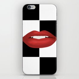 Red Lips on Black and White Checkerboard Pattern iPhone Skin