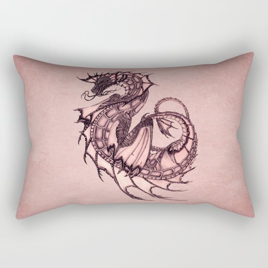 "Tsunami" by Amber Marine ~ Sea Dragon (Coral Version) ~ Graphite & Charcoal Illustration, (c) 2005 Rectangular Pillow