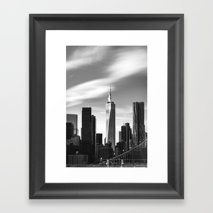 New York City Views From the Brooklyn Bridge | Black and White Travel Photography Framed Art Print