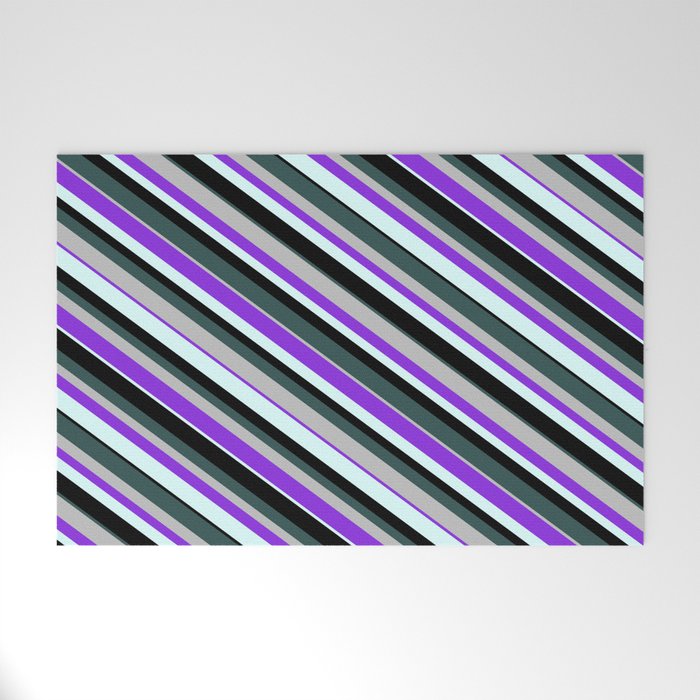Eye-catching Dark Slate Gray, Grey, Purple, Light Cyan, and Black Colored Lines Pattern Welcome Mat