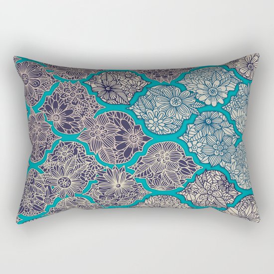 Moroccan Floral Lattice Arrangement - teal Rectangular Pillow