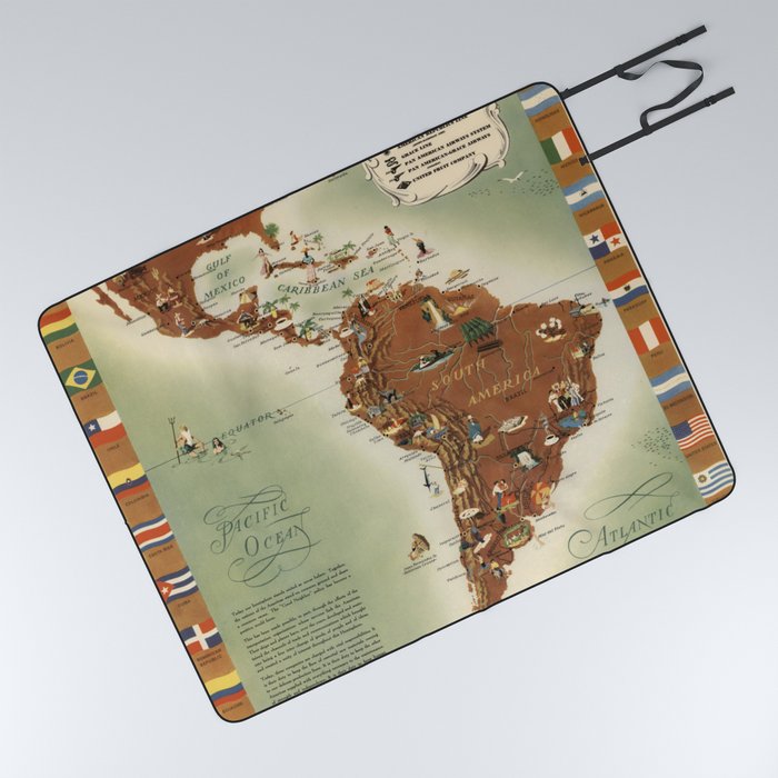1948 Vintage Map, The Americas Served by American Republic Lines Picnic Blanket