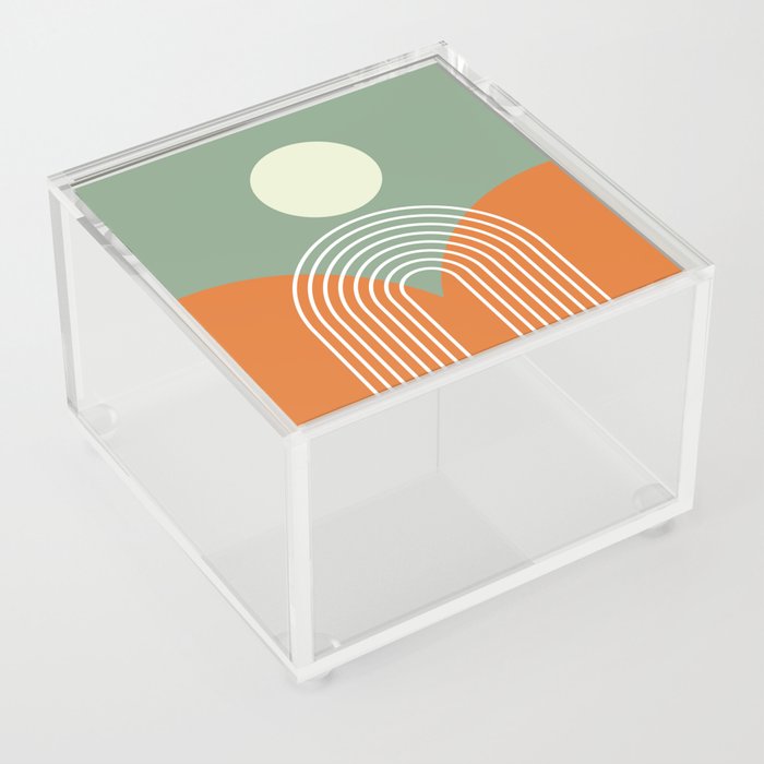 Geometric Rainbow Sun Abstract 19 in Sage Orange Acrylic Box