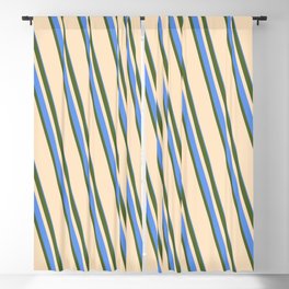 [ Thumbnail: Dark Olive Green, Bisque, and Cornflower Blue Colored Stripes Pattern Blackout Curtain ]