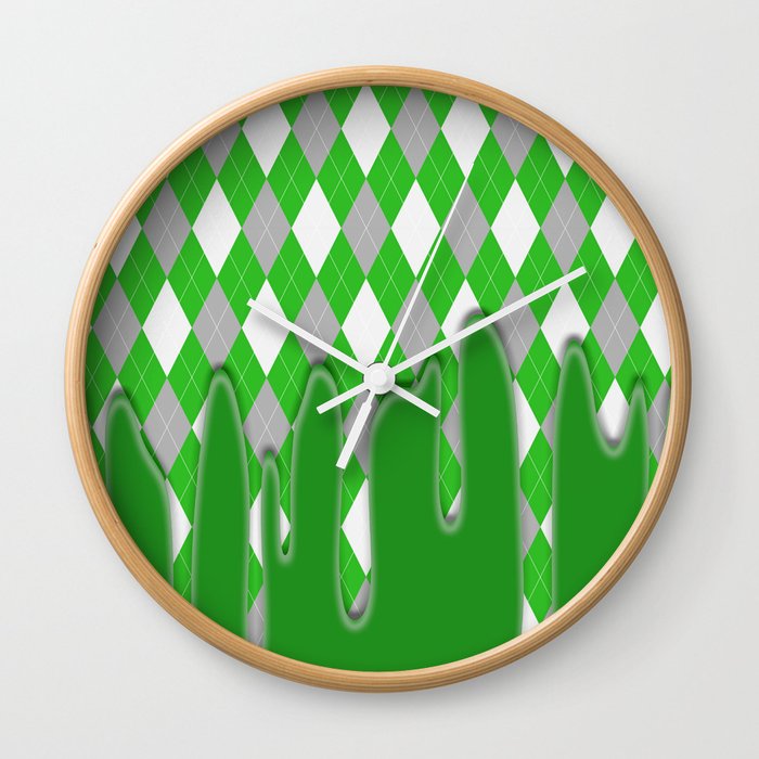 Green Silver Plaid Dripping Collection Wall Clock