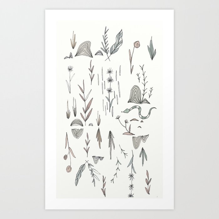 Abstract Woodland Pen and Ink and Watercolor Illustration Art Print