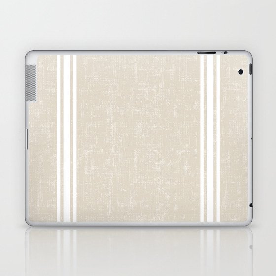 Vintage Country French Grainsack White Stripes Against Bone Color Background Laptop & iPad Skin