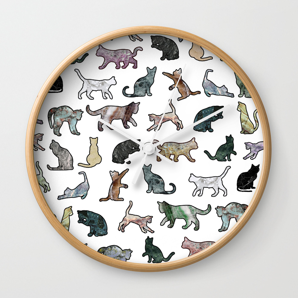 Cats Shaped Marble White Wall Clock By Notsniw Society6