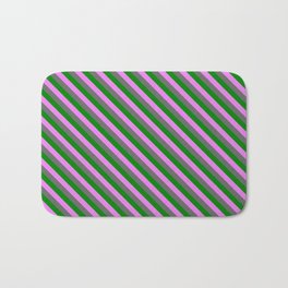 [ Thumbnail: Violet, Dim Gray, and Green Colored Striped Pattern Bath Mat ]
