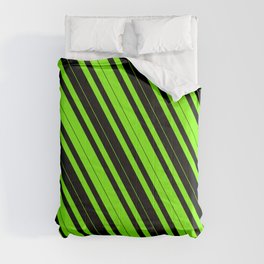 [ Thumbnail: Green & Black Colored Striped/Lined Pattern Comforter ]