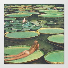 LILY POND LANE by Beth Hoeckel Canvas Print | Flowers, Bikini, Butt, Curated, Lily, Bethhoeckel, Vintage, Paper, Water, Swimming 