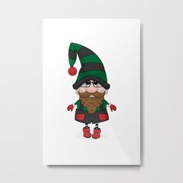 Bearded Bespeckled Man Gnome Metal Print | Male, Stockinghat, Red, Glasses, Eyeglasses, Gnome, Green, Hat, Black, Bespeckled 