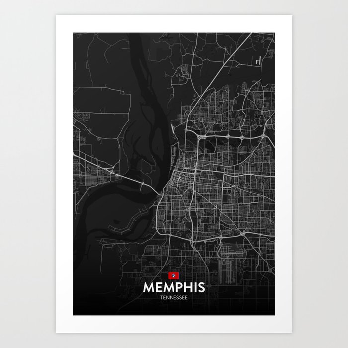 Memphis, Tennessee, United States - Dark City Map Art Print