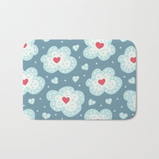 Winter Hearts And Snowy Clouds Bath Mat