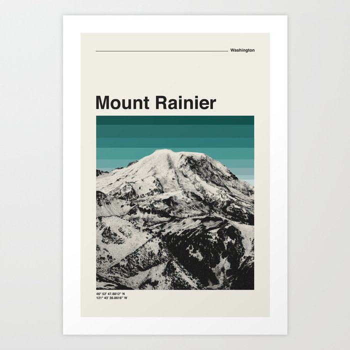 Mount Rainier Retro National Park Poster Art Print