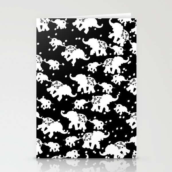 Modern Abstract Black White Polka Dots Floral Cute Elephant Stationery Cards
