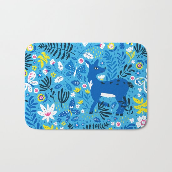 Deer and Butterflies (Sky Blue) Bath Mat